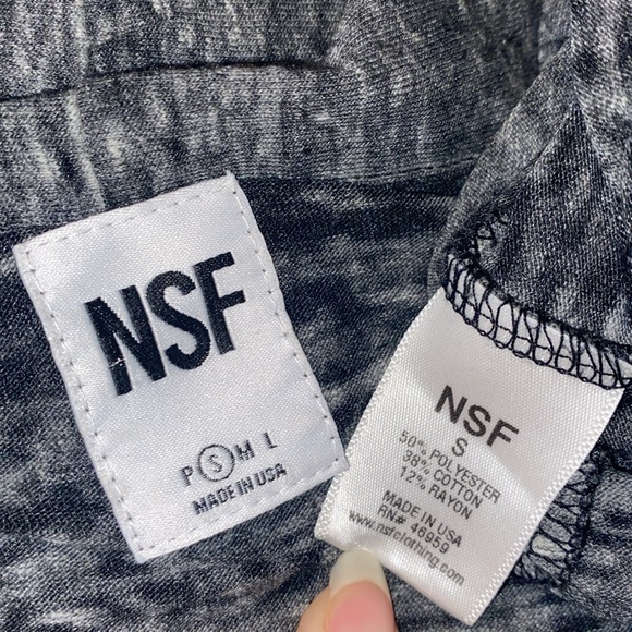 NSF Heathered Black Marled Acid Wash Cowlneck Surplice Plunge Blouse Top - Picture 7 of 11